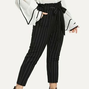 Striped self tie waist pants
